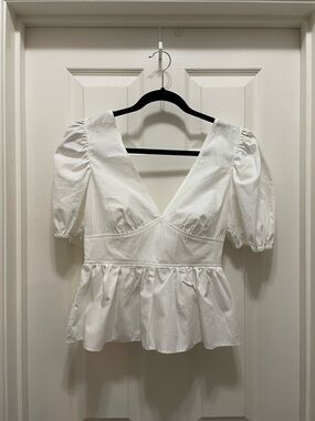 Topshop White Puff-Sleeve Peplum Blouse